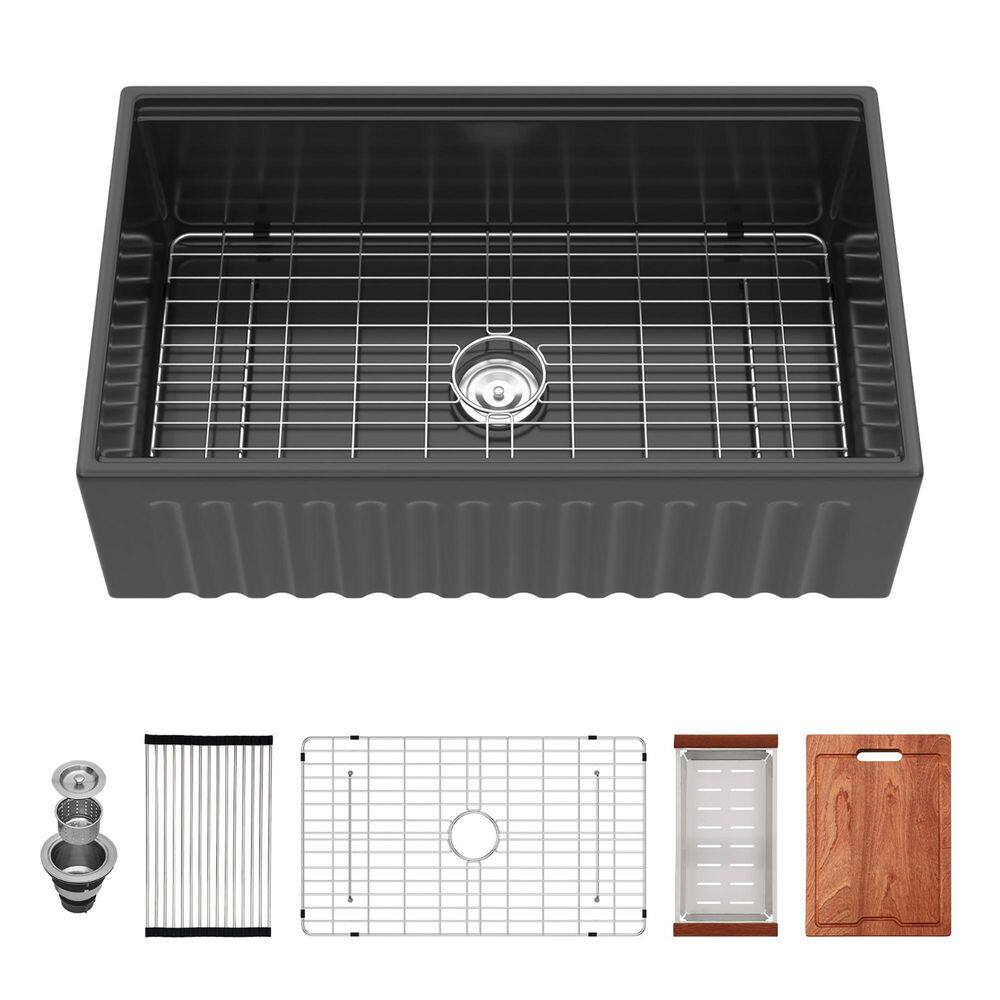 33 in. Farmhouse/Apron-Front Single Bowl Matte Black Ceramic Kitchen Sink with Workstation price history on PriceWatchPro