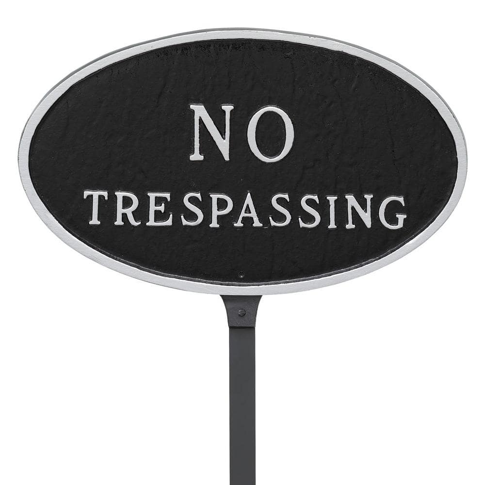 6 in. x 10 in. Small Oval No Trespassing Statement Plaque Sign with 23 in. Lawn Stake, Black with Silver Lettering price history on PriceWatchPro