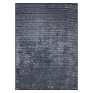 Dark Gray 10 ft. x 14 ft. Contemporary Distressed Stripe Machine Washable Area Rug