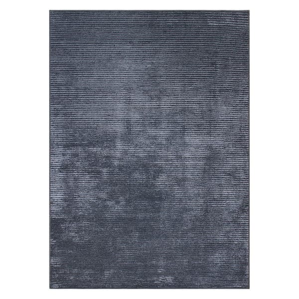 World Rug Gallery Dark Gray 7 ft. 7 in. x 9 ft. 6 in. Contemporary Distressed Stripe Machine Washable Area Rug
