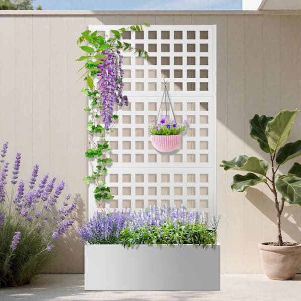 TUYOHW 35 in. L x 16 in. W x 71 in. H White Metal Raised Garden Planter Box  with Trellis for Climbing Plants, Cucumbers RW-WXX-ZZX-101 - The Home Depot