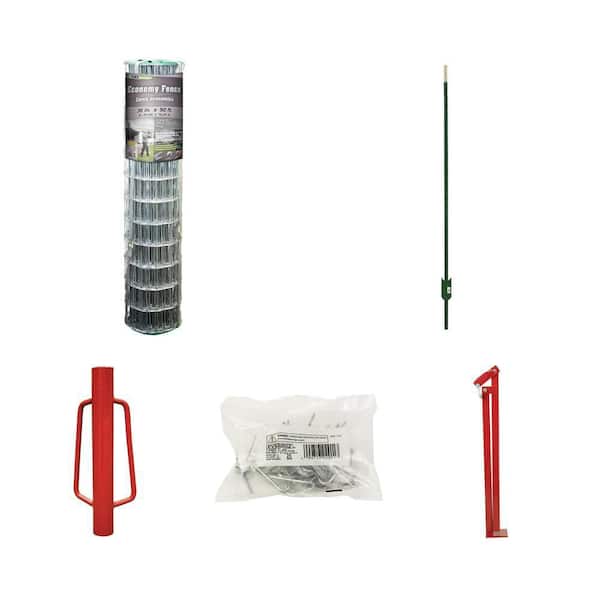 3 ft. x 50 ft. 16-Gauge Welded Wire Fence, 5 ft. Steel T-Post, Post Driver, Clips (25 per Bag) and Fence Puller Combo