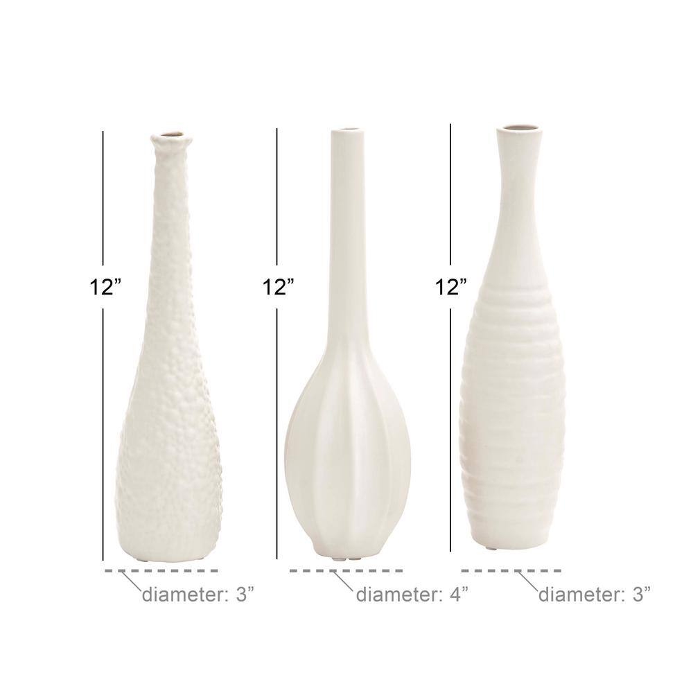 White Modern Ceramic Bud Vase Set - 12" Tall