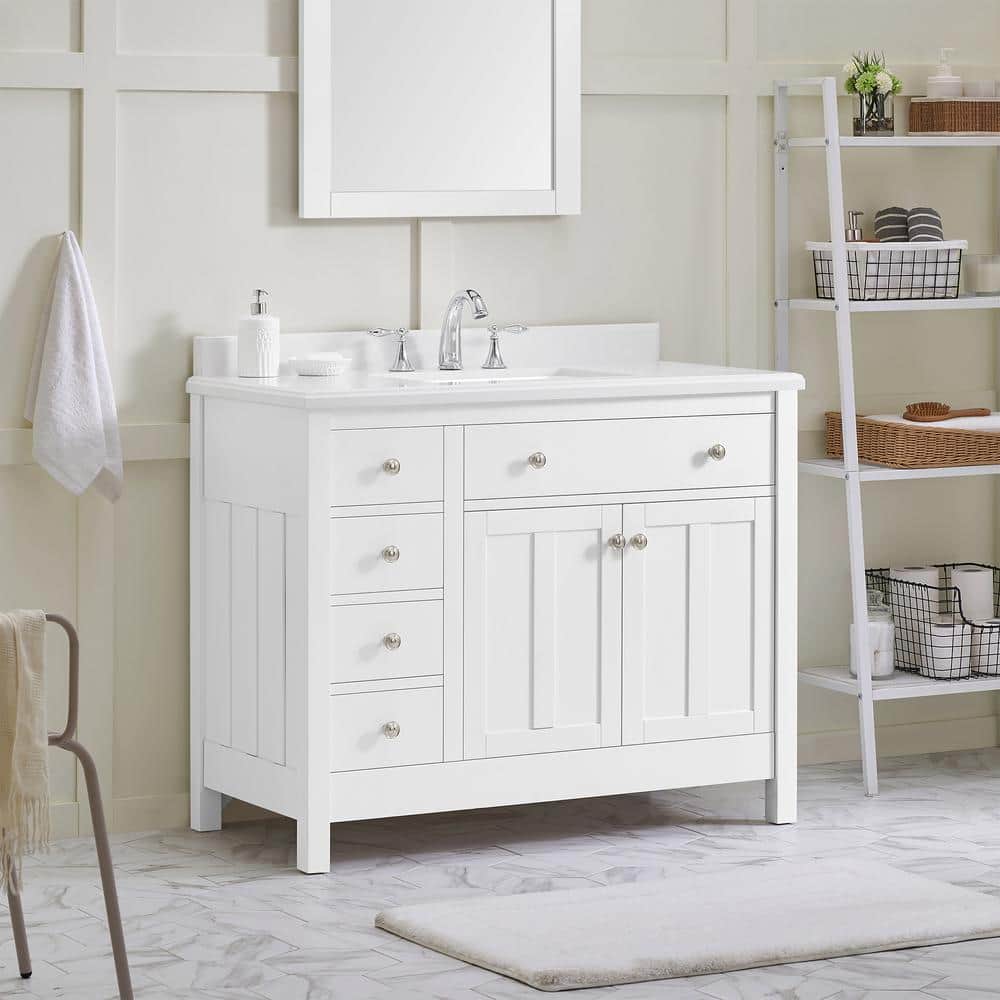 Newcastle 42" White Wood Bathroom Vanity with Marble Countertop