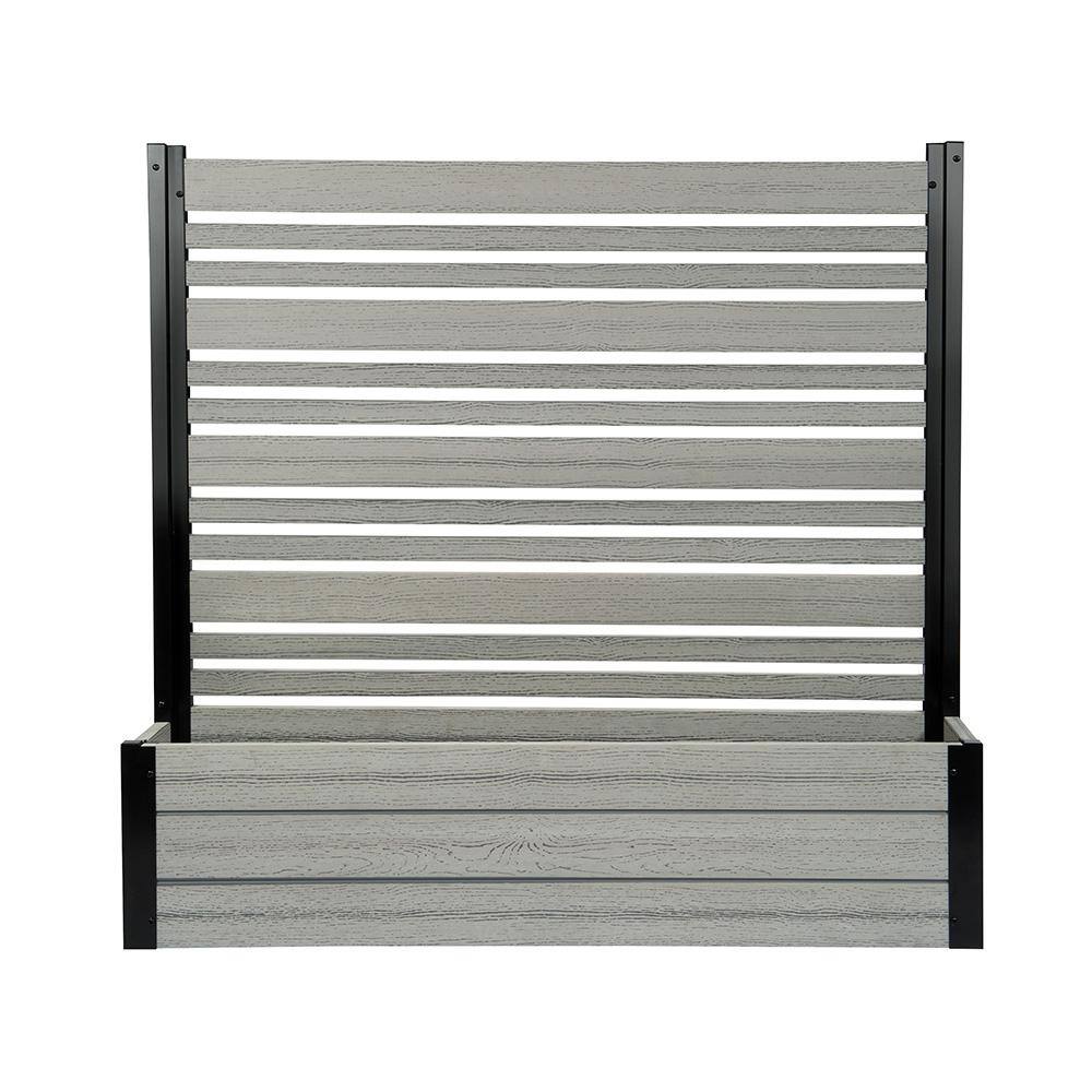 Ash Gray Vinyl Privacy Screen with Planter Box for Outdoor Use