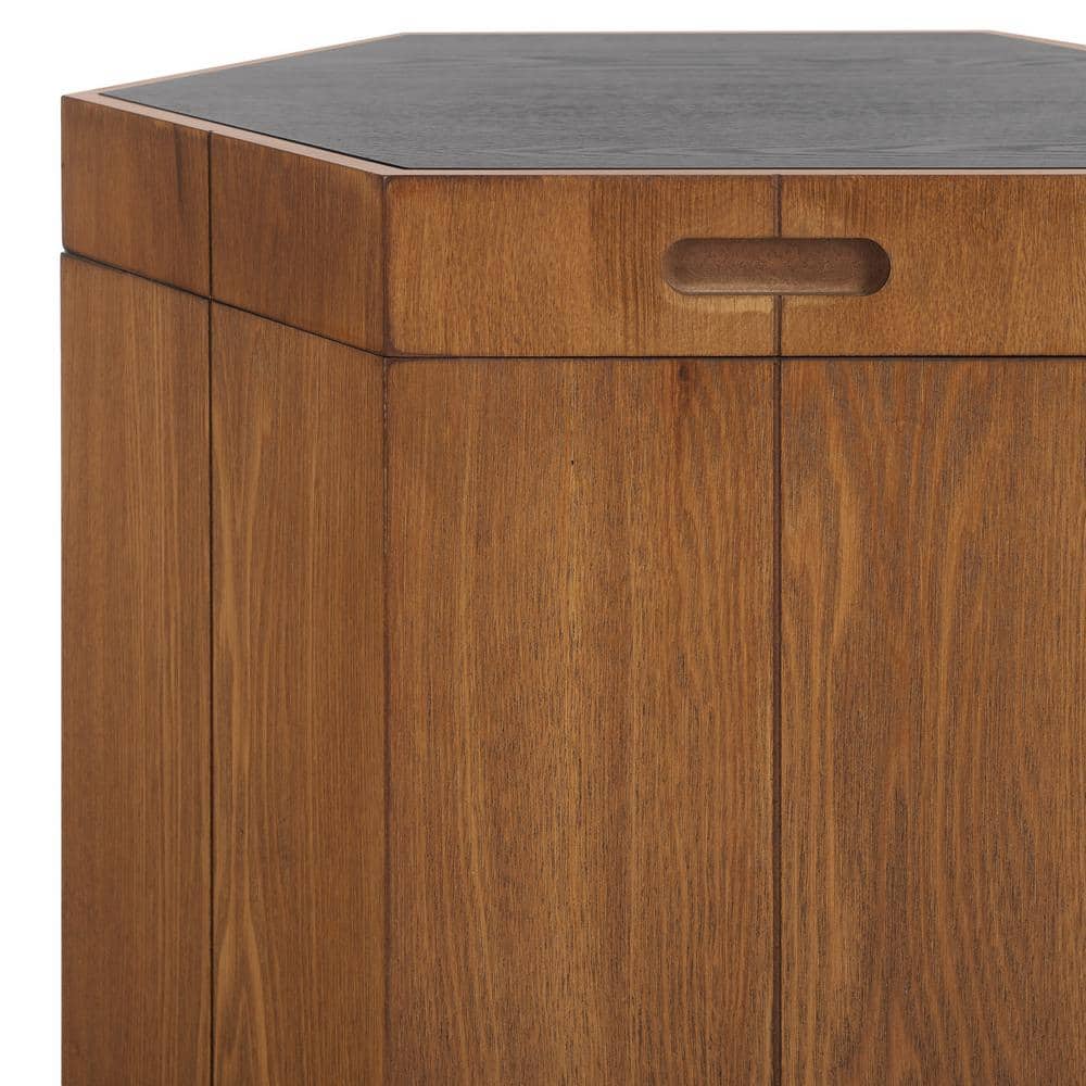 Rafaela 20" Walnut and Black Hexagon Storage Accent Table