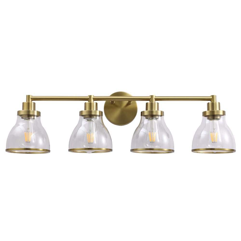 Sun 30.75 in. 4-Light Brushed Brass Vanity Light with Clear Glass