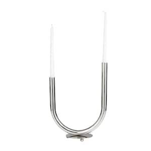14 in. Silver Stainless Steel Abstract U-Shaped Candelabra