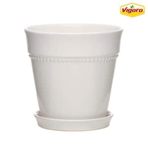 7.9 in. Ravanaey Small Glossy White Ceramic Planter (7.9 in. D x 7.9 in. H) With Drainage Hole and attached saucer