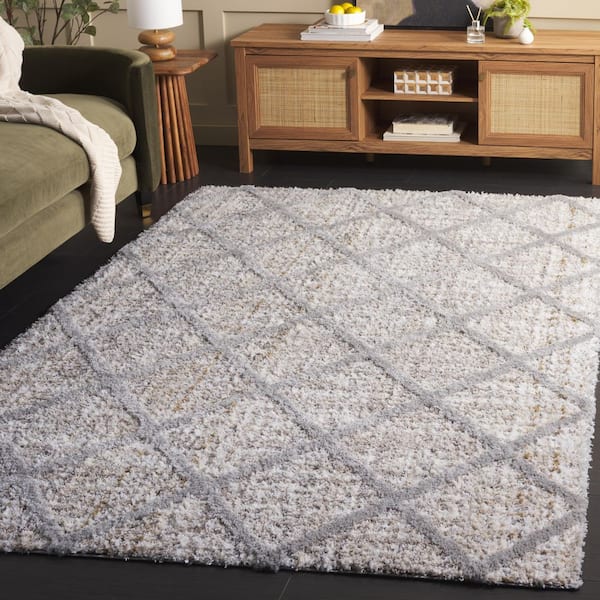 Everett Shag 5 ft. x 7 ft. Ivory/Gray Contemporary Diamond Trellis Area Rug