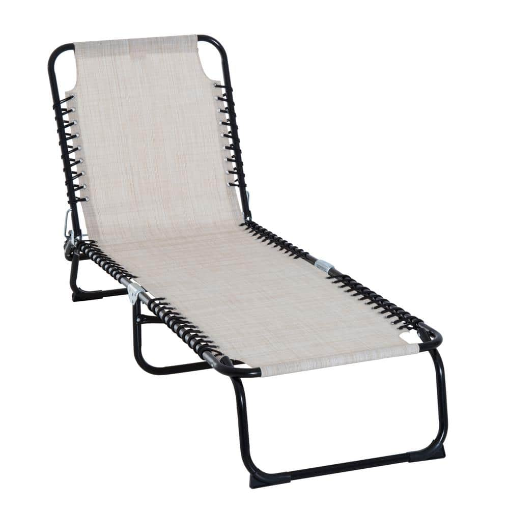 Outsunny Black Frame 3 Position Reclining Metal White Sling Outdoor   Outsunny Outdoor Chaise Lounges 84b 206cw 64 1000 