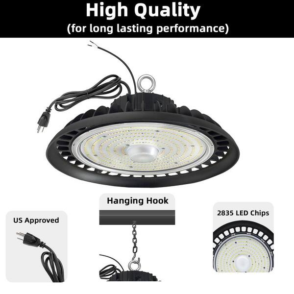 WYZM 11 in. 450-Watt Equivalent Integrated Black LED UFO High Bay Light 24000 Lumen 5000K IP65 (3-Pack)