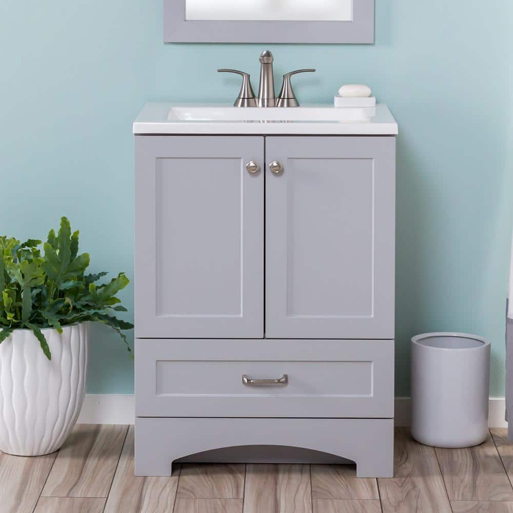 Lancaster 24 in. W x 19 in. D x 33 in. H Single Sink Bath Vanity in Pearl Gray with White Cultured Marble Top -  Glacier Bay, B24X20315