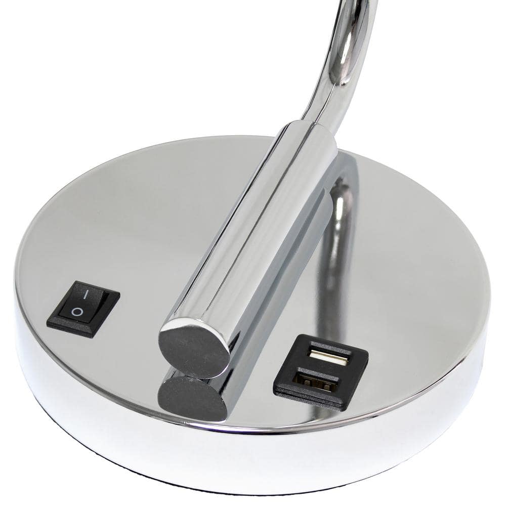 18.8" Chrome Industrial Iron Desk Lamp with Glass Shade and USB Port