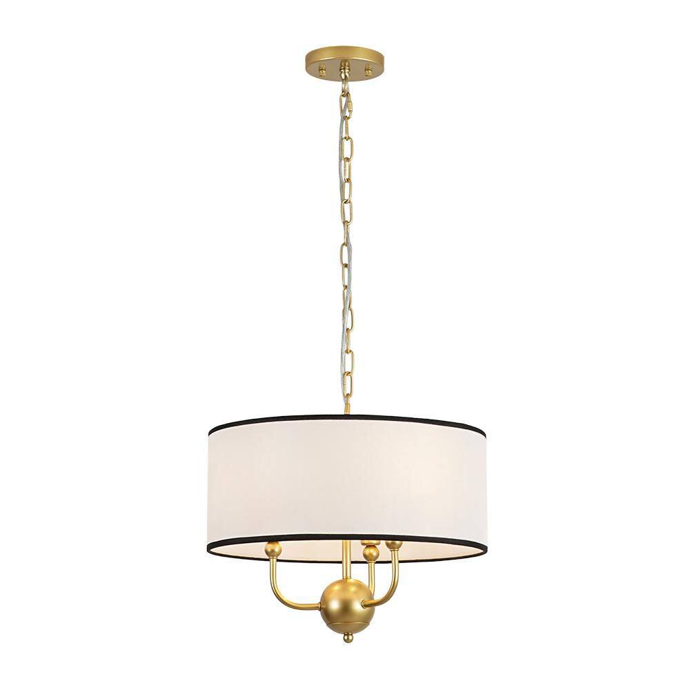 Softline 15.7 in. 3-Light Gold Finshed Drum Chandelier with Fabric Shade For Kitchen Island Living Room Foyer price history on PriceWatchPro