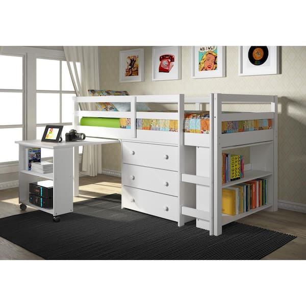 Donco Kids White Twin Low Loft Bed 760 Tw, Twin Low Loft Bed With Storage And Desk