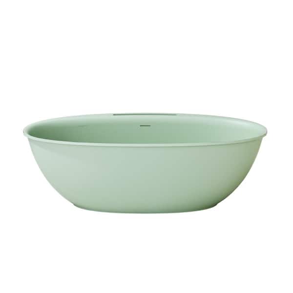 62.99 in. x 33 in. Flatbottom Solid Surface Freestanding Soaking Bathtub with Discreet Towel Slot in Willow Green