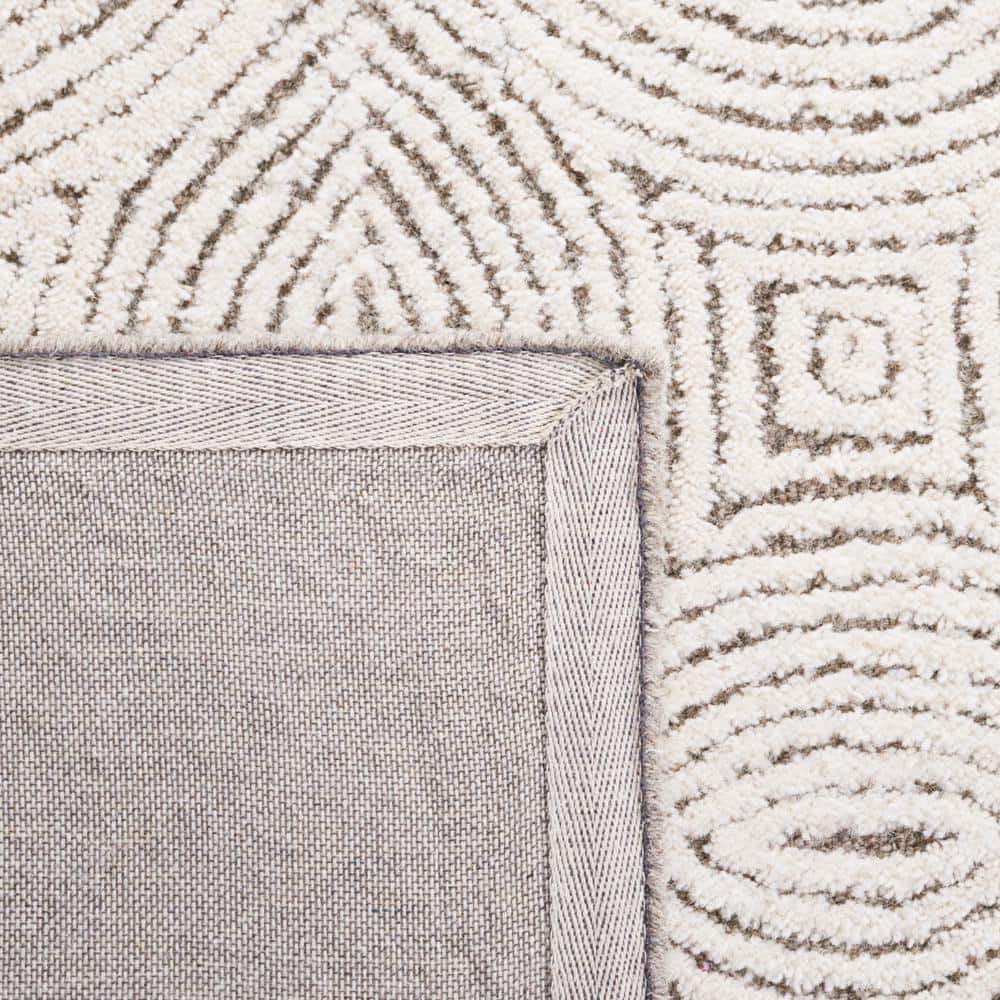 Ivory and Beige Abstract Hand-Tufted Wool Rug, 5' x 8'