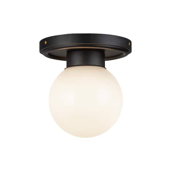 ALORA MOOD Fiore 6 in. 1 Light 60-Watt Matte Black/Glossy Opal Glass Semi-Flush Mount