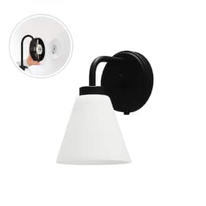 Wynridge 6 in. Plug and Play 1-Light Matte Black Wall Sconce