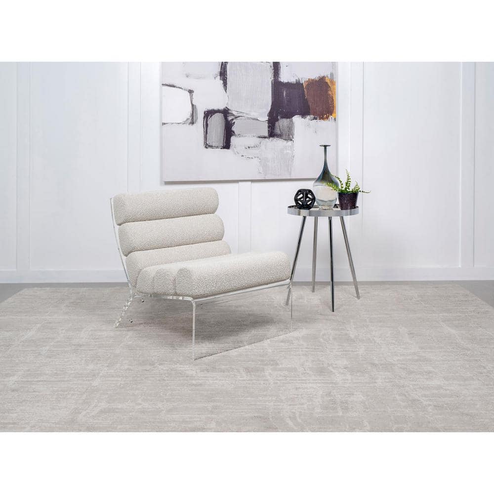 Ivory Bouclé Upholstered Armless Accent Chair with Clear Acrylic Frame