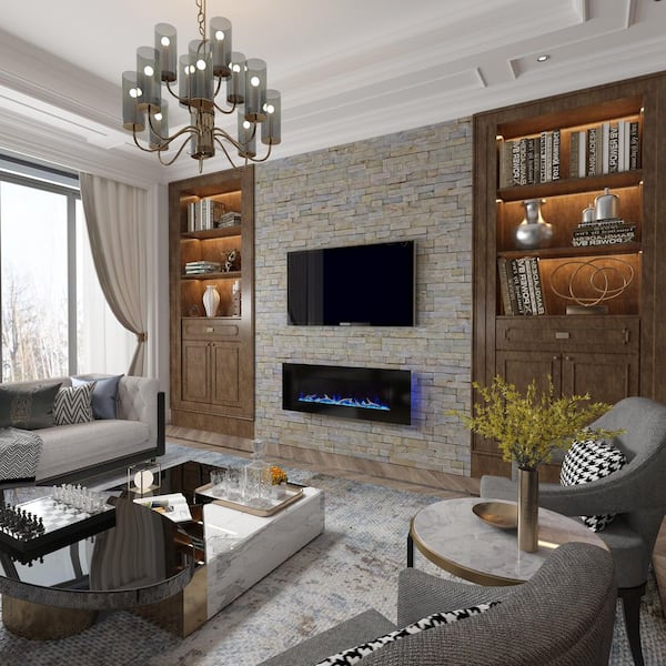 5120 BTU 50 in. Wall-Mounted Electric Fireplace Insert with Double Overheat Protection & 2-Speaker Stereo Sound