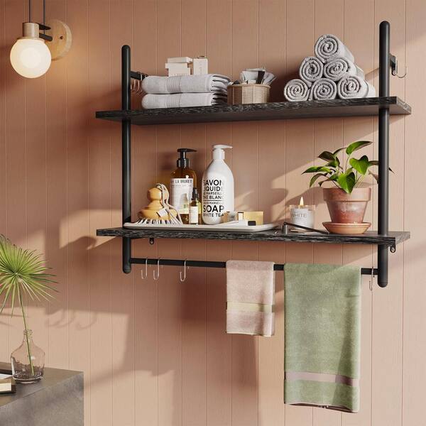 31.5 in. W x 9 in. D Kitchen Decorative Wall Shelf Towel Bar Hooks