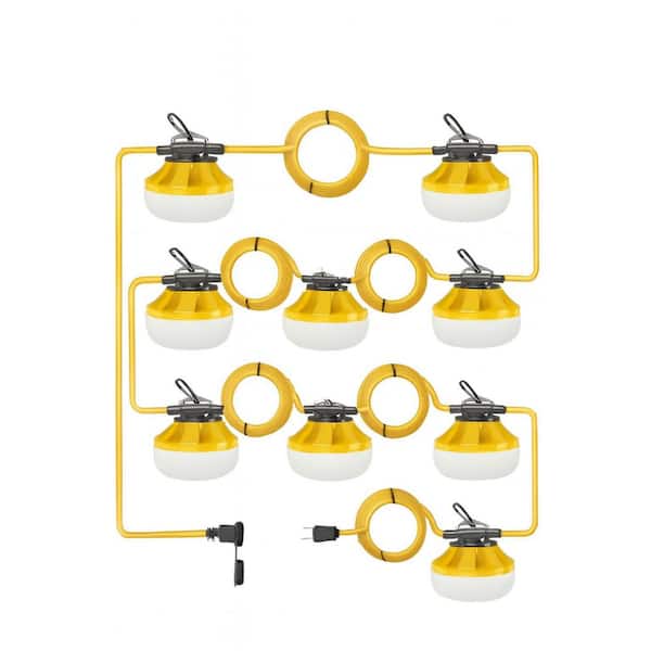 Unbranded 120V LED Construction String Lights, 100 ft. 10 Bulbs, IP65 Waterproof, Linkable for Job Sites and Renovation