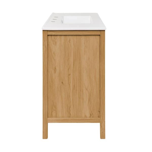 Chateau 36 in. Brown Oak Bathroom Vanity With White, 3-Hole Ceramic Sink Top