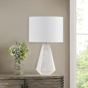 Flinn 23 in. Natural Whitewash Resin Table Lamp with Faux Wood Texture