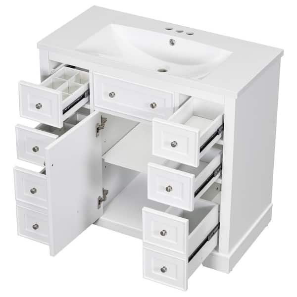 Cesicia 36 in. W x 18 in. D x 34.5 in. H Single Sink Freestanding Bath Vanity in. White with White Ceramic Top