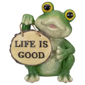 9 in. Green Life is Good Frog Outdoor Garden Statue