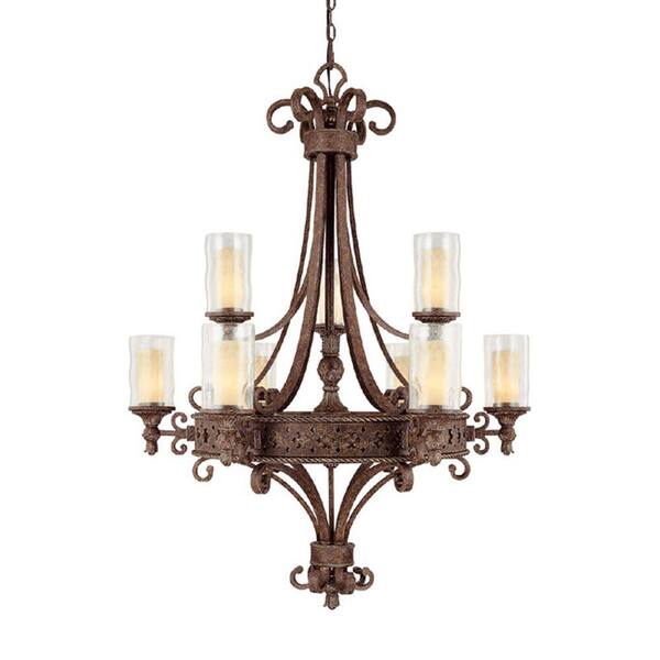 Filament Design 9-Light Crusted Umber Chandelier with Seeded Glass-DISCONTINUED