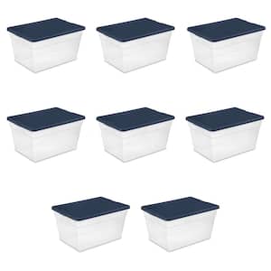 Stackable 56 qt. Storage Tote with Marine Blue Lid in Clear (8-Pack)