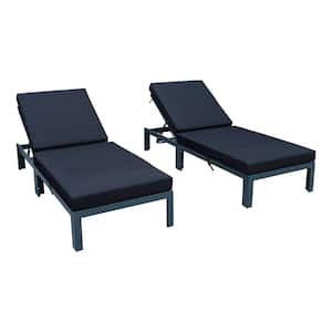Chelsea Modern Black Aluminum Outdoor Patio Chaise Lounge Chair with Black Cushions (Set of 2)