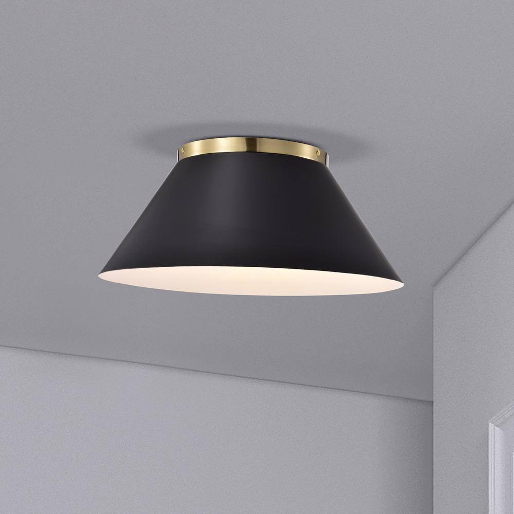 Dover 20" Black and Vintage Brass Glass Flush Mount Light