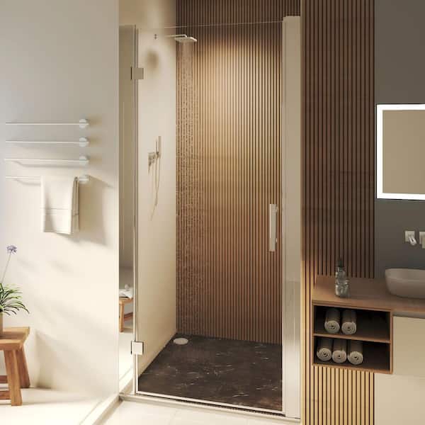 34 in. to 36 in. W x 72 in. H Pivot Hinged Swing Frameless Shower Door in Chrome with Clear Glass