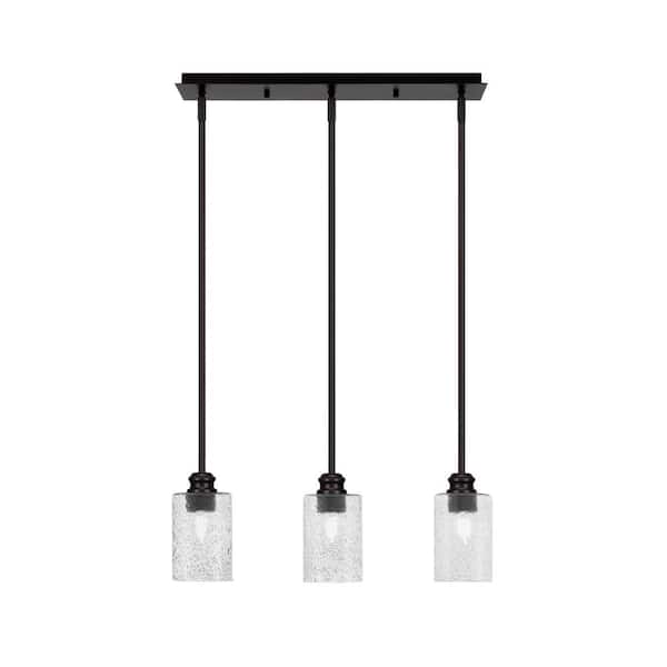 Unbranded Albany 60-Watt 3-Light Espresso Linear Pendant Light with Smoke Bubble Glass Shades and No Bulbs Included