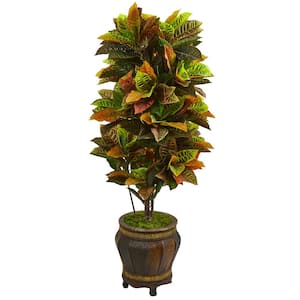 Real Touch 5.5 ft. Indoor Croton Artificial Plant in Decorative Planter