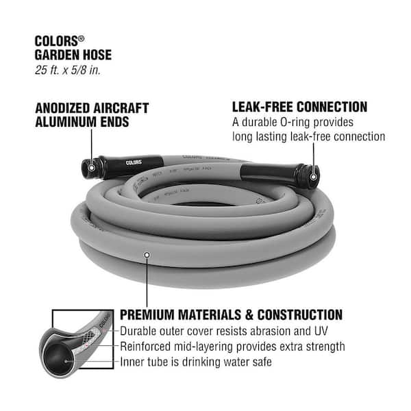 Colors Series 5/8 in. x 25 ft. 3/4 in. 11-1/2 GHT Fittings Garden Hose with Standard Grip in Slate Gray