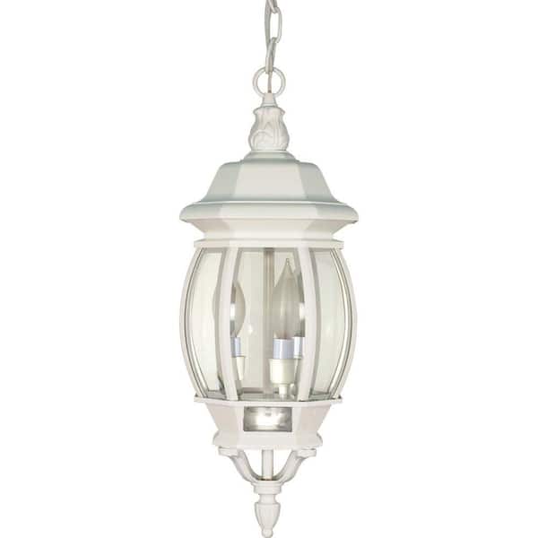 SATCO 3-Light Outdoor White Hanging Lantern with Clear Beveled Glass