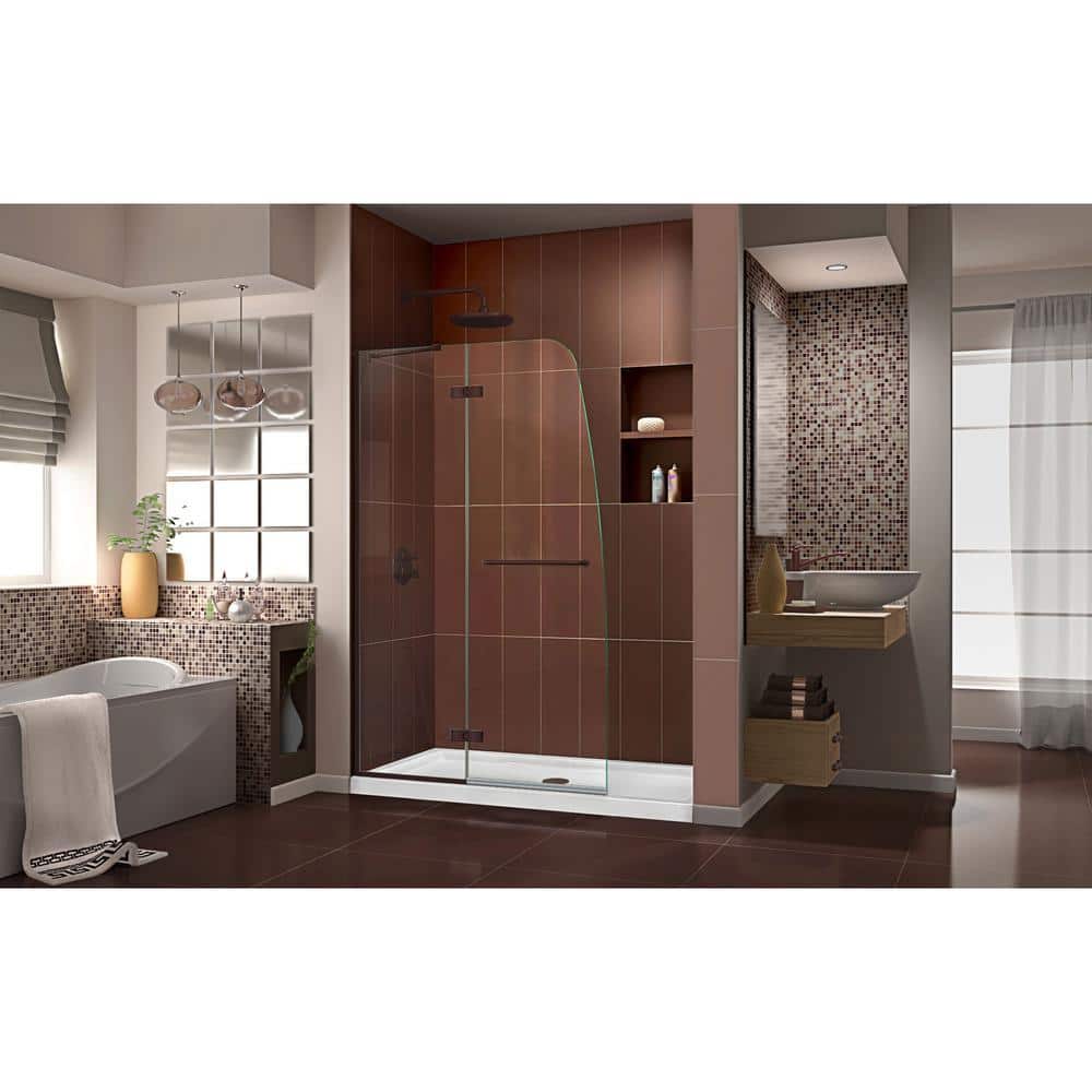 Bronze Frameless Pivot Shower Door with Curved Glass