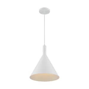 Lightcap 100-Watt 1-Light Matte White Cone Pendant Light with Metal Shade and No Bulbs Included
