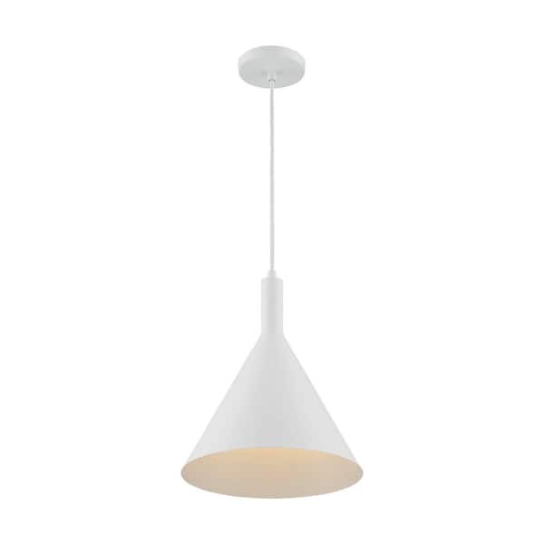 SATCO Lightcap 100-Watt 1-Light Matte White Cone Pendant Light with Metal Shade and No Bulbs Included