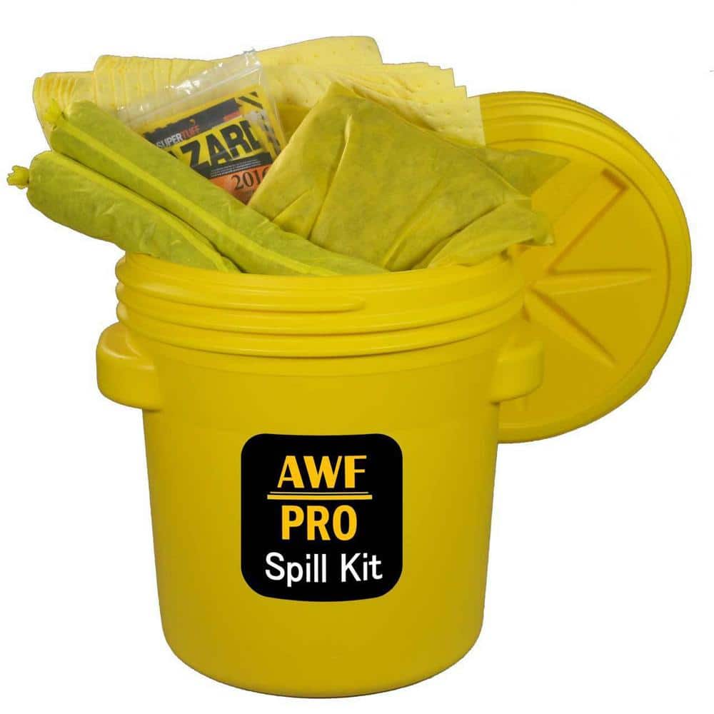 AWF PRO 20 Gal. Hazardous Spill Kit: 40 Heavy Duty Pads, 3 Socks, 2 Pillows, Goggles, Spill Sigh, and Overpack Drum -  KTSK 10214-RT