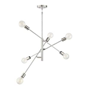 26 in. W x 12 in. H 6-Light Polished Nickel Chandelier with Adjustable Arms