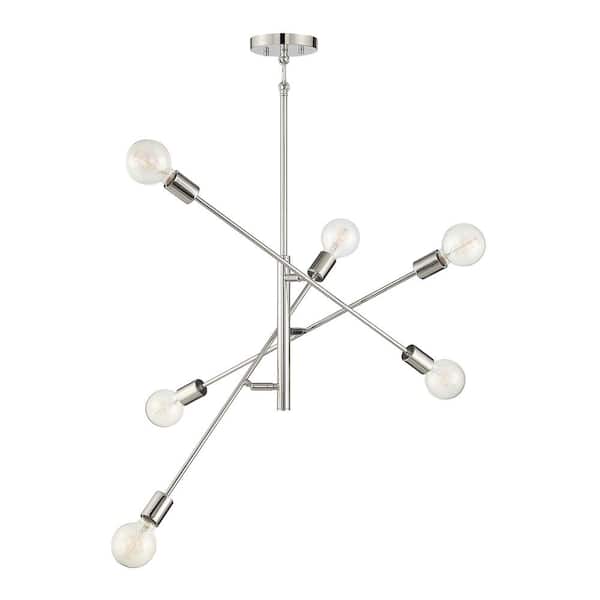 Savoy House 26 in. W x 12 in. H 6-Light Polished Nickel Chandelier with Adjustable Arms