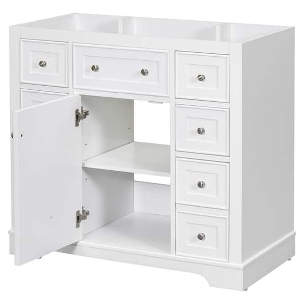 36 in. Bath Vanity Cabinet without Top Solid in White Cabinet Base Only, 1 Cabinet and 6 Drawers,
