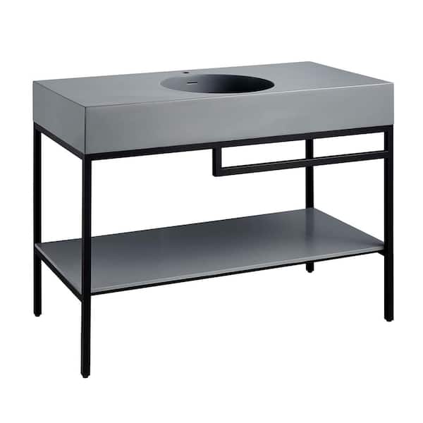 ANZZI Siena Resin Matte Black 48 in. Console Sink Basin and Leg Combo