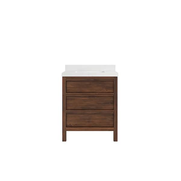 Willow Collections Elizabeth Teak 30 in. W x 22 in. D x 36 in. H Single Sink Bath Vanity Center in Dark Walnut with 2" Empira Quartz Top